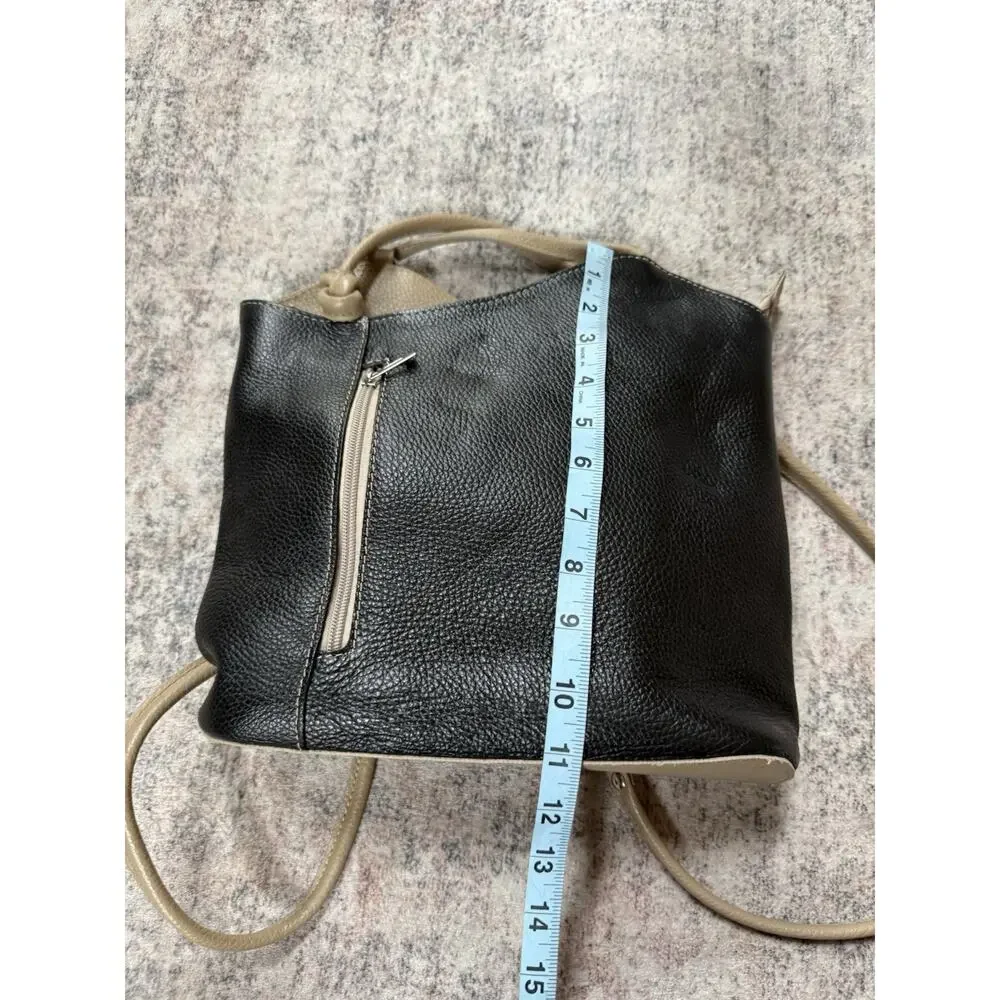 Borse In Pelle Made in Italy Leather Convertible Backpack Shoulder Bag Black